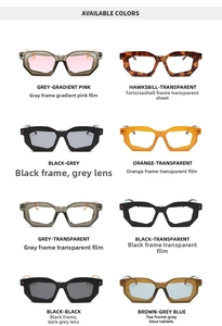 Multiple color options for modern geometric chunky sunglasses with various tinted lenses