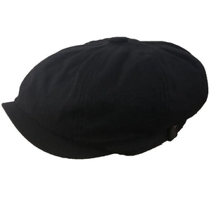 Berretto newsboy vintage nero classico con design ottagonale e trama in cotone