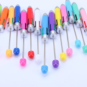 DIY colorful plastic beaded ballpoint pens with retractable silver metal rods set