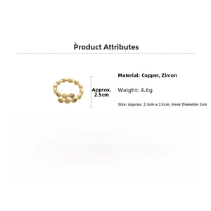 Detailed view of triple-layer gold ring with zircon accents and pearl size specifications