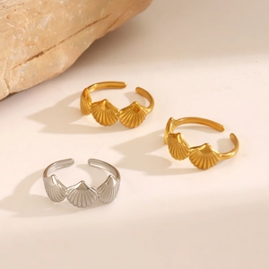 Anelli regolabili a forma di conchiglia in acciaio inossidabile finitura oro e argento