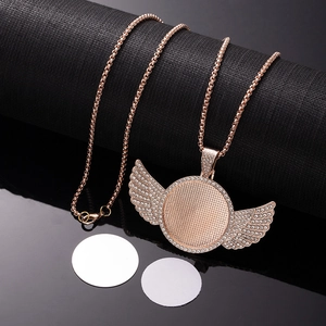 Sublimation rose gold heart necklace with angel wings and crystal stones detail