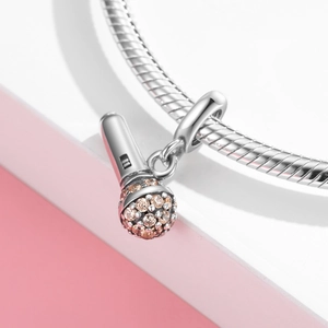Microphone charm in S925 sterling silver with sparkling orange zircons on snake chain