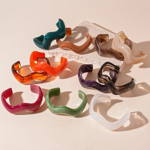 Irregular wavy acrylic resin open bracelets with marble texture in multiple colors