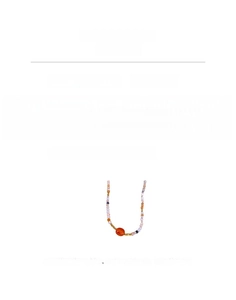 Detailed view of carnelian bead necklace showing length and 8.6g copper weight specs