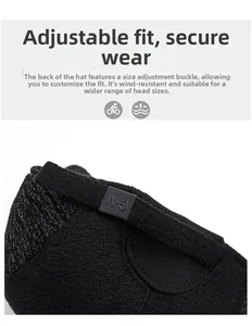 Detail of adjustable buckle and strap on men's winter cap for a secure fit