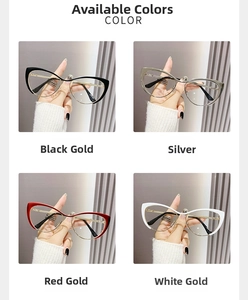 Cat eye glasses frames in black gold, silver, red gold, and white gold metal finishes