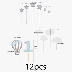 Hot air balloon and cloud cake topper set of 12 pieces with detailed size measurements