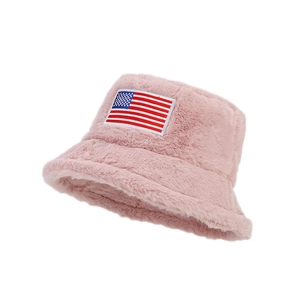 Rosa Plüsch-Anglerhut mit US-Flagge, warmer Kunstpelz-Winterhut für Damen im Freien