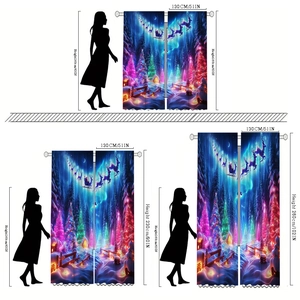 Christmas Santa and reindeer digital print polyester curtains in three size variations