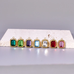 Titanium steel colorful crystal rectangular pendants in seven vibrant jewelry colors