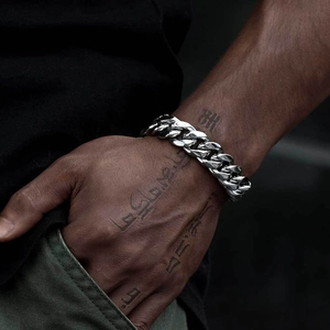 Polished silver stainless steel Cuban link bracelet for men with secure double diamond clasp
