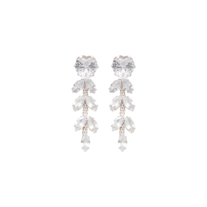Elegant zircon flower wheat tassel earrings in silver finish for a luxury court style look