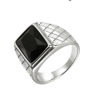 Vintage Men Ring Stainless Steel With Square Artificial Gemstone Luxury Punk Style For Unisex Casual Daily Wear