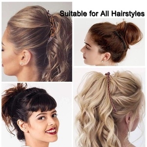 Banana hair clip display showing leopard print and black styles on various hairstyles