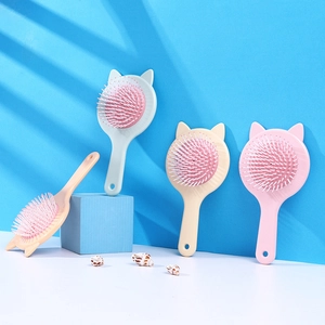Cute cat ear hairbrushes in blue, beige, pink and orange with soft air cushion bristles