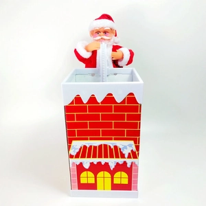 Electric climbing Santa Claus toy with red brick chimney base for Christmas decor