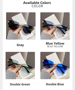 Detail view of irregular cat-eye sunglasses with metal leopard head and four color options