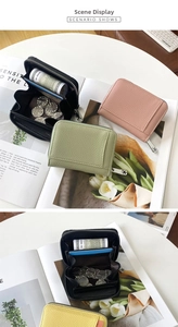 Macro view of multi-color accordion card wallet with lychee pattern and zipper closure