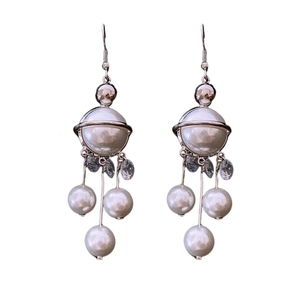 Boucles d'oreilles planète avec glands en perles, anneaux argentés et gouttes de cristal