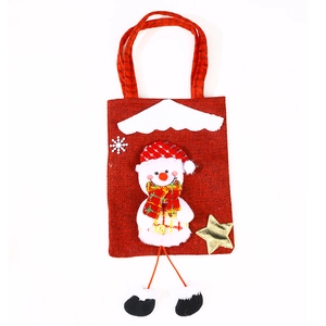 Christmas burlap gift bag with a 3D plush snowman and long hanging decorative legs