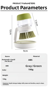 Detail view of soap dispensing dish brush dimensions and material specifications