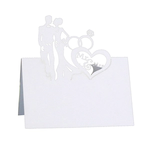 Laser cut white Mr & Mrs heart place cards for wedding table seat decorations