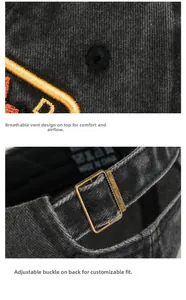 Detailed view of the breathable eyelets and adjustable metal buckle on this vintage cap