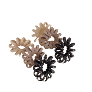 Set of 6 high-elasticity jelly color spiral hair ties in black and beige plastic