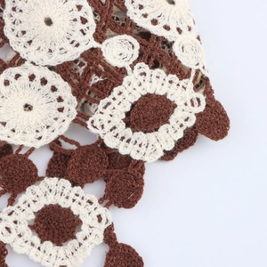 Hollow out crochet V-neck sleeveless knit vest with vintage floral patterns for women