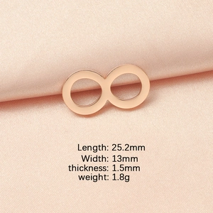 Rose gold infinity symbol pendant on pink silk with size 25.2x13mm detail
