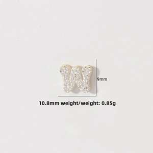 Macro view of gold S925 silver 'W' letter pendant with pavé zircon, 10.8x9mm size