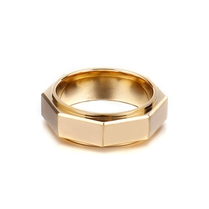 Bague géométrique hexagonale en acier inoxydable plaqué or 18 carats pour hommes