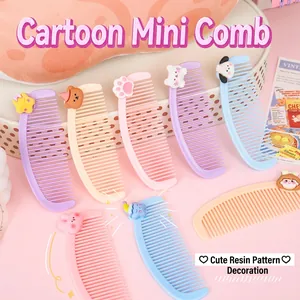 Set of mini cartoon plastic combs with cute resin animal charms in pastel colors