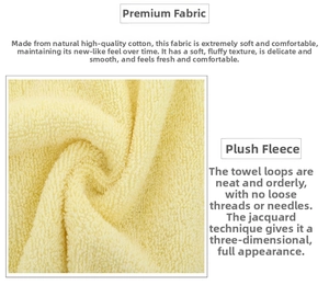 Detail of soft yellow cotton towel showing thick jacquard loops and plush fabric texture