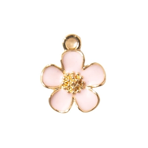 Pink enamel flower pendant with gold metal edges for DIY bracelets and keychains