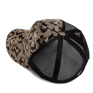 Summer baseball cap with leopard sequins and breathable black mesh for women