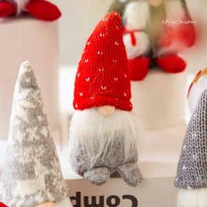 Handmade Christmas gnome plush dolls with red knitted hats and white beards for decor