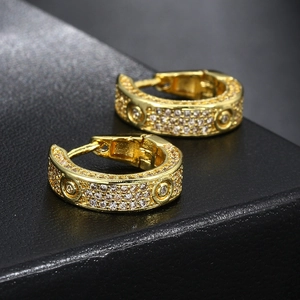 Luxurious 18K gold micro-paved zircon hoop earrings with classic screw design details