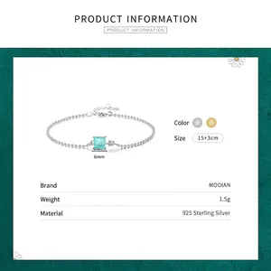 S925 sterling silver beaded bracelet with 6mm square paraiba tourmaline stone charm