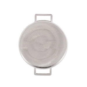 Macro view of brushed golden stainless steel round jewelry base with two side loops