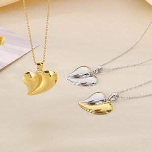 Polished stainless steel heart pendant necklaces in gold, silver and bicolor finish