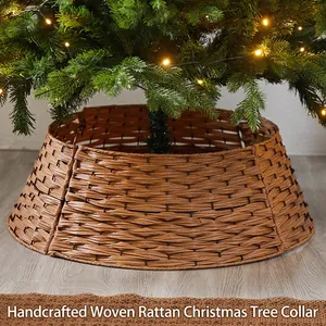 Copribase per albero di Natale in vimini marrone artigianale con trama in rattan rustico