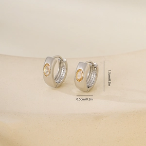 Boucles d'oreilles rondes argentées avec gemme jaune ovale et échelle de 1,3 cm
