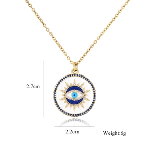 Detailed dimensions of the white enamel evil eye pendant necklace with gold plating