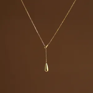 Minimalist 18K gold plated titanium steel Y-shaped necklace with double water drop pendants