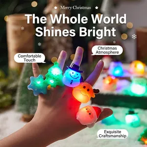 Christmas LED Glowing Rings Plastic TPR Soft Rubber Light Up Colorful Cartoon Santa Snowman Party Favors Kids Adults