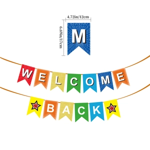 Colorful Welcome Back To School banner with stars and dimensions 4.72 by 6.69 inches