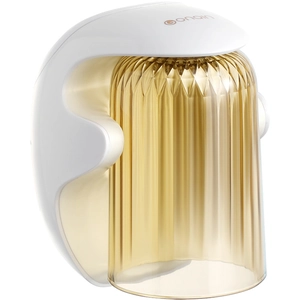 Minimalist wall-mounted magnetic mouthwash cup with white holder and gold striped finish