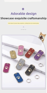 Rectangle glitter pet tags with paw print detail and circular hanging rings